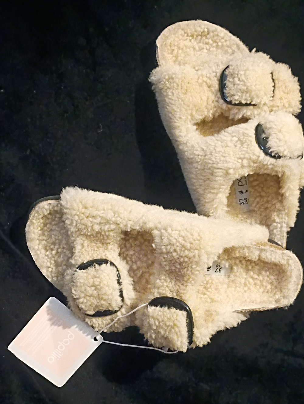Papillio Sherpa Double-Buckle Slides in Cream